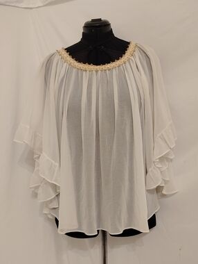 Cream Off-Shoulder Ruffle Blouse with Decorative Trim